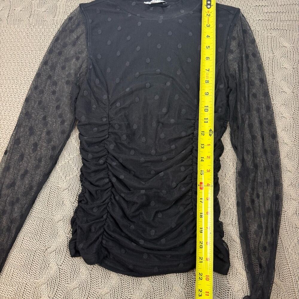 Evereve Sheer Black Ruched Top with Polka Dot Detail ~ XS - Picture 10 of 12